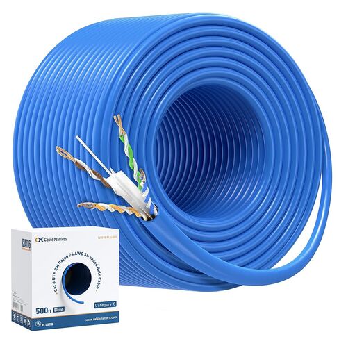 Cable Matters مدرج في قائمة UL 24 AWG، كابل إيثرنت نحاسي عاري Cat 6 بطول 500 قدم، تصنيف CM، UTP، أزرق (كابل Cat 6 بطول 500 قدم، بكرة Cat6، مجموعة كابل إيثرنت) in Saudi Arabia