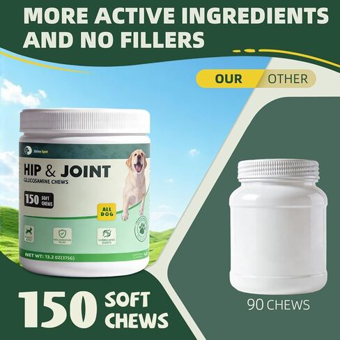 Glucosamine for Dogs 150pcs Joint Support Supplement Dog Hip and Joint Chondroitin Chews Treats with MSM, Omega3, Dog Joint Pain Relief Mobility Supplements Chicken Flavor Fit All Breed in Kuwait