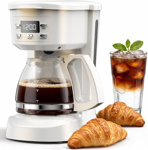 Coffee Maker, 5 Cup Drip Coffee Machine with Glass Carafe, 20 Hours Programmable Timer, 2 Hours Keep Warm, Compatible with Ground&Tea – Portable Small Cafetera for Home, Office, Travel&Camping-White in Saudi Arabia