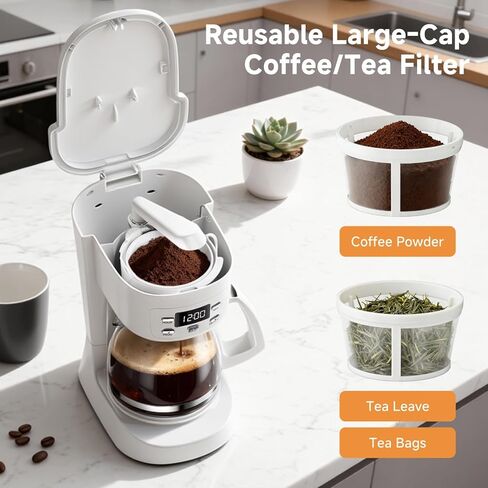 Coffee Maker, 5 Cup Drip Coffee Machine with Glass Carafe, 20 Hours Programmable Timer, 2 Hours Keep Warm, Compatible with Ground&Tea – Portable Small Cafetera for Home, Office, Travel&Camping-White in Saudi Arabia