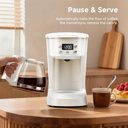 Coffee Maker, 5 Cup Drip Coffee Machine with Glass Carafe, 20 Hours Programmable Timer, 2 Hours Keep Warm, Compatible with Ground&Tea – Portable Small Cafetera for Home, Office, Travel&Camping-White in Saudi Arabia