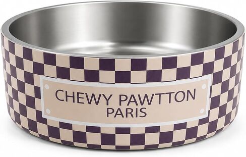 Chewypawtton Designer Inspired Luxury Dog Bowl Premium Stainless Steel Pet Feeding & Water Bowl, Non-Slip Insulated Dish, Gift-Ready for Chic Dog Lovers (ChewyPawtton, 32 oz) in Kuwait