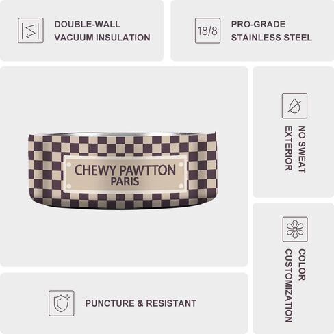 Chewypawtton Designer Inspired Luxury Dog Bowl Premium Stainless Steel Pet Feeding & Water Bowl, Non-Slip Insulated Dish, Gift-Ready for Chic Dog Lovers (ChewyPawtton, 32 oz) in Kuwait