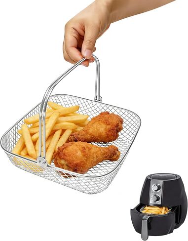 8 Inch Air Fryer Basket, Air Fryer Replacement Accessory for Instant Pot 6-8 QT, 304 Stainless Steel Mesh Basket with Handle for AirFryer Oven Steamer (Round, 1 PACK) in Kuwait