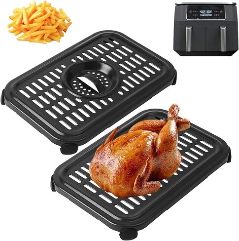 Air Fryer Grill Pan for Ninja Foodi DZ090 6QT, DZ201, DZ100 8QT DualZone Air Fryers, 2 PCS Food Grade Replacement Air Fryer Crisper Plate Tray Accessories with Rubber Bumpers, Dishwasher Safe in Kuwait
