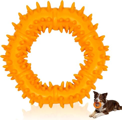 Spiked Rubber Dog Chew Ring, Teething & Gum Care Toy for Small Medium Dogs, Soft Bumpy Texture Dental Oral Care Puppy Toy, Non-Toxic Interactive Pet Chew Ring for Indoor Play, Not for aggresive chewer in Kuwait