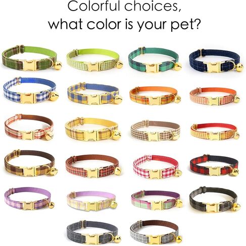 Plaid Personalized Polyester Cat Collar with Bell and Bow Tie - Custom Engraved Name & Phone Number, Adjustable Kitten Collar 【Non-Breakaway】, Multiple Colors Available in Saudi Arabia