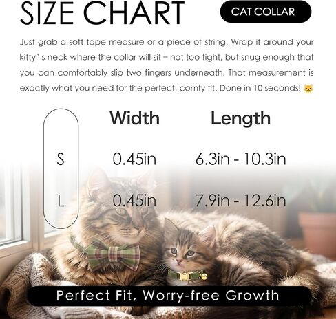 Plaid Personalized Polyester Cat Collar with Bell and Bow Tie - Custom Engraved Name & Phone Number, Adjustable Kitten Collar 【Non-Breakaway】, Multiple Colors Available in Saudi Arabia