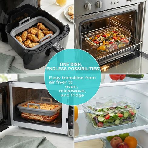 بطانة زجاجية لمقلاة الهواء متوافقة مع Ninja AF400 AF500 SL400، بطانة Airfryer قابلة لإعادة الاستخدام مع حلقة سيليكون قابلة للإزالة، خالية من BPA وPTFE، آمنة للاستخدام في غسالة الأطباق من Foodi Chefman Cosori in Kuwait