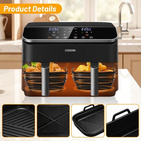 Air Fryer Silicone Liners 4-Pack for Ninja Dual Zone DZ201, DZ401, DZ550, Reusable Silicone Basket Liners for Bella 4Qt, COSORI, Chefman Rectangle 8-10Qt Airfryer in Kuwait