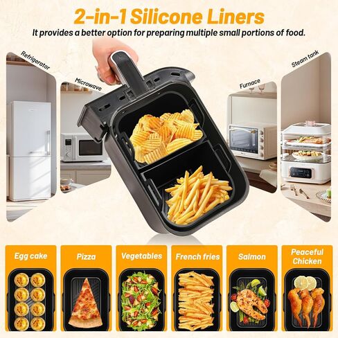 Air Fryer Silicone Liners 4-Pack for Ninja Dual Zone DZ201, DZ401, DZ550, Reusable Silicone Basket Liners for Bella 4Qt, COSORI, Chefman Rectangle 8-10Qt Airfryer in Kuwait