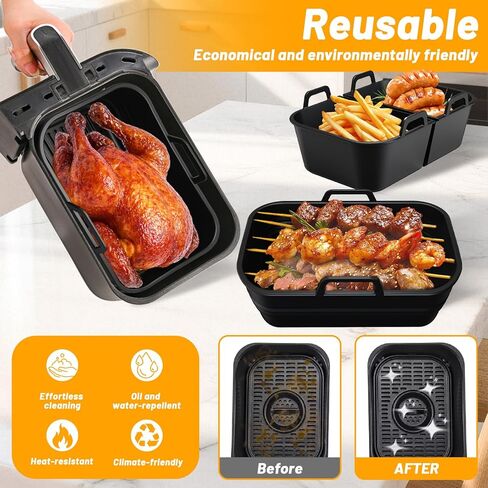 Air Fryer Silicone Liners 4-Pack for Ninja Dual Zone DZ201, DZ401, DZ550, Reusable Silicone Basket Liners for Bella 4Qt, COSORI, Chefman Rectangle 8-10Qt Airfryer in Kuwait
