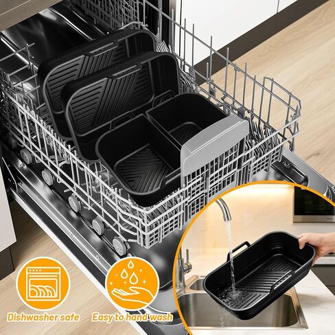 Air Fryer Silicone Liners 4-Pack for Ninja Dual Zone DZ201, DZ401, DZ550, Reusable Silicone Basket Liners for Bella 4Qt, COSORI, Chefman Rectangle 8-10Qt Airfryer in Kuwait