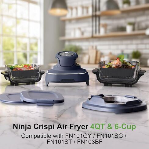 بطانات مقلاة هوائية مربعة من السيليكون لـ Ninja Crispi FN101GY FN101SG FN101ST FN101MT FN101PL كبيرة لـ 4Qt، صغيرة لـ 6 أكواب، صواني سلة قابلة لإعادة الاستخدام، ملحقات مقلاة هوائية زجاجية محمولة 4 في 1 in Kuwait