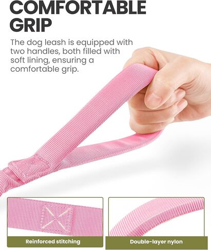 OutdoorMaster Bungee Heavy Duty Dog Leash with Shock Absorption, 2 Padded Handles Training Leash, Improved Dog Safety and Comfort - Rose Pink Upgraded, 6 FT in Kuwait