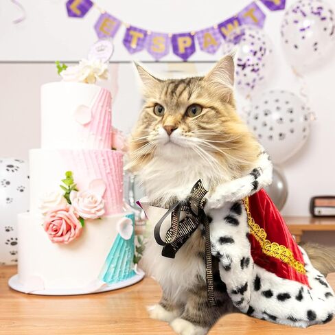 Cat King Cape Birthday Party Supplies, Lux Fur Red Dog Cloak for Halloween Christmas Costumes, Queen Prince Princess Cosplay Cats Kittens Apparel Birthday Decorations Outfits in Kuwait