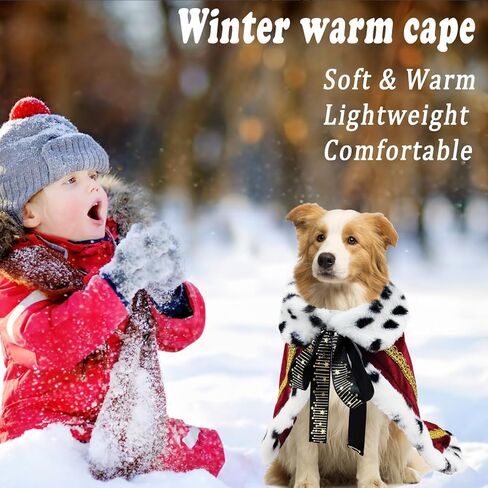 Cat King Cape Birthday Party Supplies, Lux Fur Red Dog Cloak for Halloween Christmas Costumes, Queen Prince Princess Cosplay Cats Kittens Apparel Birthday Decorations Outfits in Kuwait