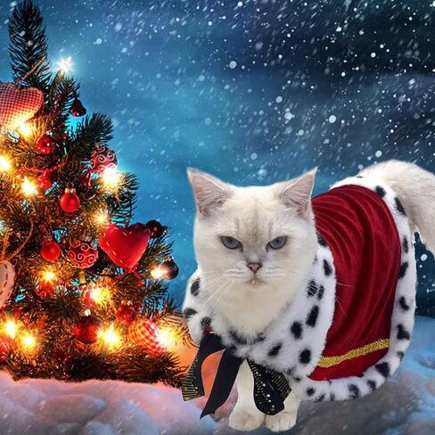 Cat King Cape Birthday Party Supplies, Lux Fur Red Dog Cloak for Halloween Christmas Costumes, Queen Prince Princess Cosplay Cats Kittens Apparel Birthday Decorations Outfits in Kuwait