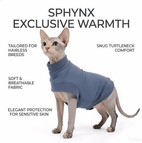 ملابس قطط Sphynx - بيجامة قطط من الصوف بدون شعر قابلة للتنفس، سترة قطط زرقاء ناعمة للغاية للشتاء والداخل، مضادة للكهرباء الساكنة وصديقة للبشرة الحساسة، دفء خفيف الوزن، (متوسط) in Kuwait