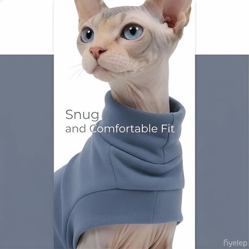 ملابس قطط Sphynx - بيجامة قطط من الصوف بدون شعر قابلة للتنفس، سترة قطط زرقاء ناعمة للغاية للشتاء والداخل، مضادة للكهرباء الساكنة وصديقة للبشرة الحساسة، دفء خفيف الوزن، (متوسط) in Kuwait