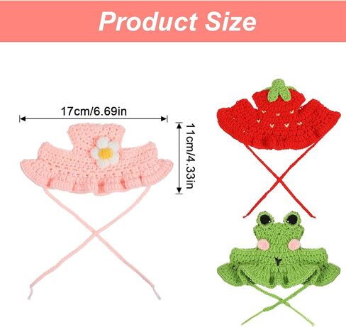 3pcs Frog and Strawberry Hat for Cat, Strawberry Dog Hat, Cute Pet Hats for Puppy Cat Kitten Dogs Birthday Party Christmas Halloween, 3 Colors in Kuwait