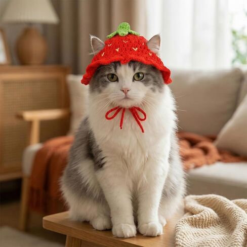 3pcs Frog and Strawberry Hat for Cat, Strawberry Dog Hat, Cute Pet Hats for Puppy Cat Kitten Dogs Birthday Party Christmas Halloween, 3 Colors in Kuwait