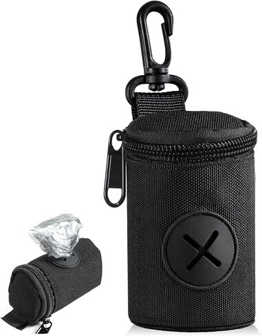 Dog Poop Bag Holder for Leash, Durable Fabric Poop Bag Dispenser with Zipper, Soft Pet Waste Bags Pouch, Small Doggy Puppy Walking Accessories Attachment for Leash (Black) in Kuwait