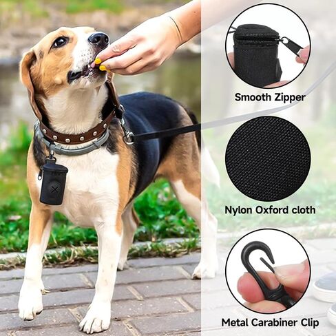 Dog Poop Bag Holder for Leash, Durable Fabric Poop Bag Dispenser with Zipper, Soft Pet Waste Bags Pouch, Small Doggy Puppy Walking Accessories Attachment for Leash (Black) in Kuwait