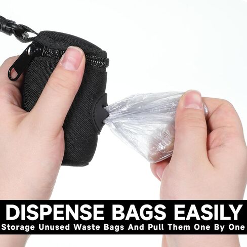 Dog Poop Bag Holder for Leash, Durable Fabric Poop Bag Dispenser with Zipper, Soft Pet Waste Bags Pouch, Small Doggy Puppy Walking Accessories Attachment for Leash (Black) in Kuwait
