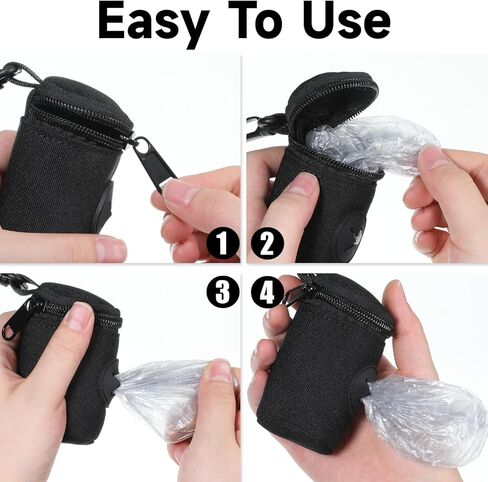Dog Poop Bag Holder for Leash, Durable Fabric Poop Bag Dispenser with Zipper, Soft Pet Waste Bags Pouch, Small Doggy Puppy Walking Accessories Attachment for Leash (Black) in Kuwait