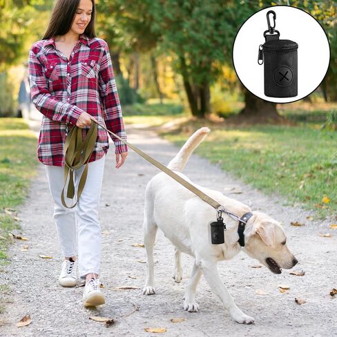 Dog Poop Bag Holder for Leash, Durable Fabric Poop Bag Dispenser with Zipper, Soft Pet Waste Bags Pouch, Small Doggy Puppy Walking Accessories Attachment for Leash (Black) in Kuwait