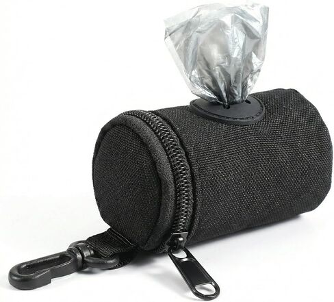 Dog Poop Bag Holder for Leash, Durable Fabric Poop Bag Dispenser with Zipper, Soft Pet Waste Bags Pouch, Small Doggy Puppy Walking Accessories Attachment for Leash (Black) in Kuwait