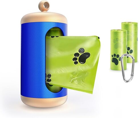 Dog Poop Bag Dispenser, Upgraded Aluminum Poop Bag Holders for Leashes, Durable Leakproof Pet Waste Holder w/Carabiner Clip, 2 Rolls Waste Bags Included, Outdoor Dog Walking Travel (Blue) in Saudi Arabia