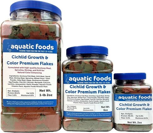 Premium Cichlid Growth and Color Enhancing Flakes with Spirulina, Color Enhancing Astaxanthin Also Pellet Mix, Wafer Mix Included…6oz in Kuwait