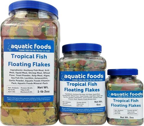 Premium Tropical Fish Flakes, Mix of Krill, Color Enhancing, Spirulina Flakes for Cichlids, Angels, Goldfish, All Tropical Fish Also Pellet Mix, Wafer Mix Included…2oz in Kuwait
