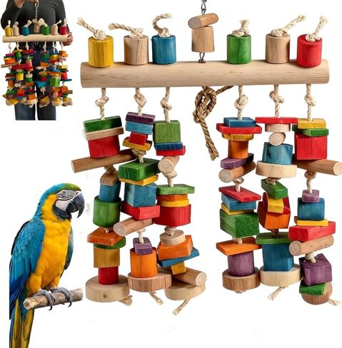 Extra Large 21.6" Giant Bird Shredding Toy for Large Parrots, 4lb Heavy Duty Macaw Toy, Thick Wood Blocks for Aggressive Chewers, Perfect for Cockatoos & African Greys, Promote Beak Health in Kuwait