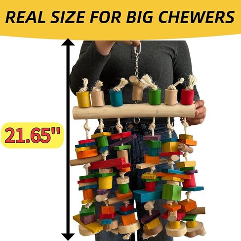 Extra Large 21.6" Giant Bird Shredding Toy for Large Parrots, 4lb Heavy Duty Macaw Toy, Thick Wood Blocks for Aggressive Chewers, Perfect for Cockatoos & African Greys, Promote Beak Health in Kuwait