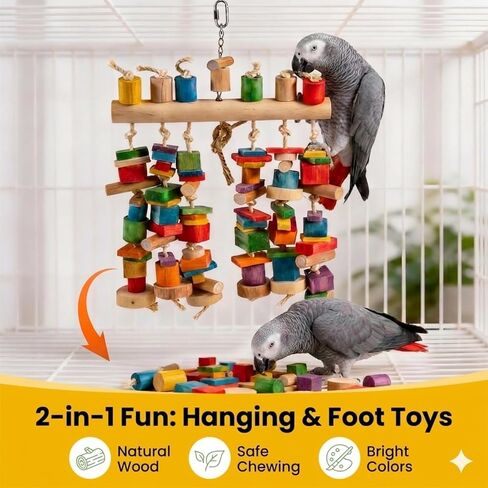 Extra Large 21.6" Giant Bird Shredding Toy for Large Parrots, 4lb Heavy Duty Macaw Toy, Thick Wood Blocks for Aggressive Chewers, Perfect for Cockatoos & African Greys, Promote Beak Health in Kuwait