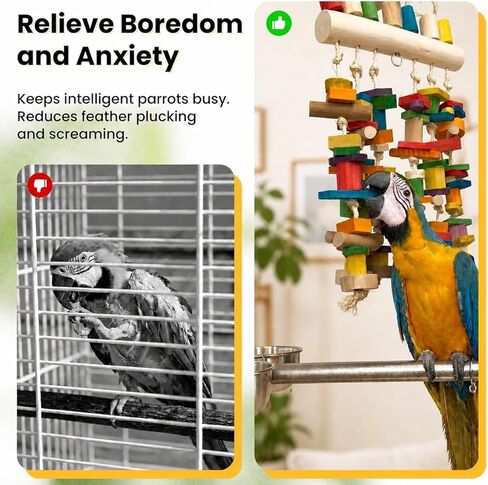 Extra Large 21.6" Giant Bird Shredding Toy for Large Parrots, 4lb Heavy Duty Macaw Toy, Thick Wood Blocks for Aggressive Chewers, Perfect for Cockatoos & African Greys, Promote Beak Health in Kuwait