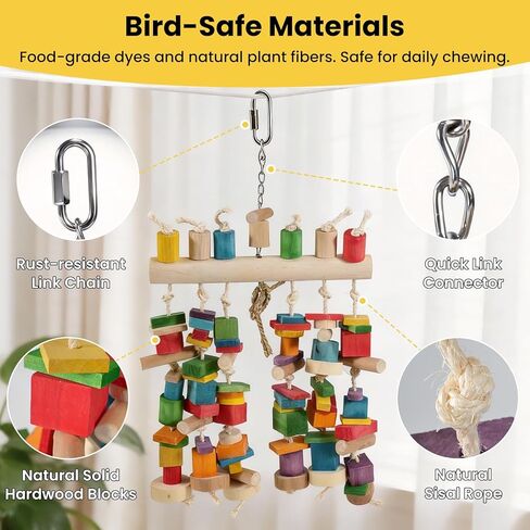 Extra Large 21.6" Giant Bird Shredding Toy for Large Parrots, 4lb Heavy Duty Macaw Toy, Thick Wood Blocks for Aggressive Chewers, Perfect for Cockatoos & African Greys, Promote Beak Health in Kuwait
