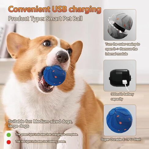 Smart Interactive Dog Toys Ball,Moving Dog Toy Ball,Automatic Moving, Bouncing, E-TPU Material, IPX7 Waterproof Rating, Pet Vibrating Dog Ball for Medium and Large Dogs-Blue in Kuwait