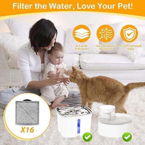 16 Pack Replacement Filters for Petsafe Premier, Ion-X, Outlast Pumpless & Viva Pet Water Fountain, Includes 16 Filters, Carbon Filters for Cat and Dog Indoor in Kuwait