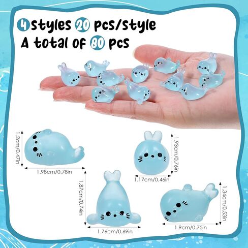 80pcs Glow in The Dark Mini Seal Figurines Seal Pup Mini Resins Animals Luminous Seals Figurines for Terrarium Decor Aquarium Potted Plants Desk Display DIY Crafts in Kuwait