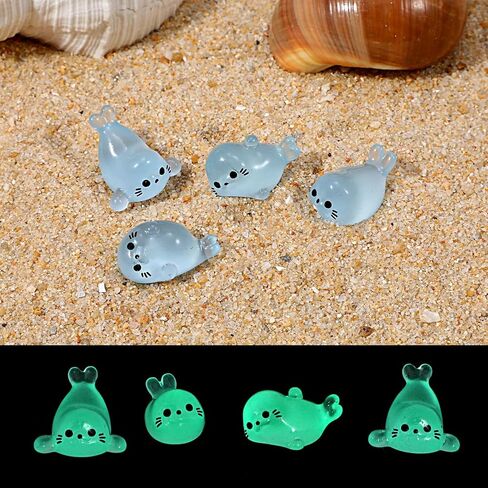 80pcs Glow in The Dark Mini Seal Figurines Seal Pup Mini Resins Animals Luminous Seals Figurines for Terrarium Decor Aquarium Potted Plants Desk Display DIY Crafts in Kuwait