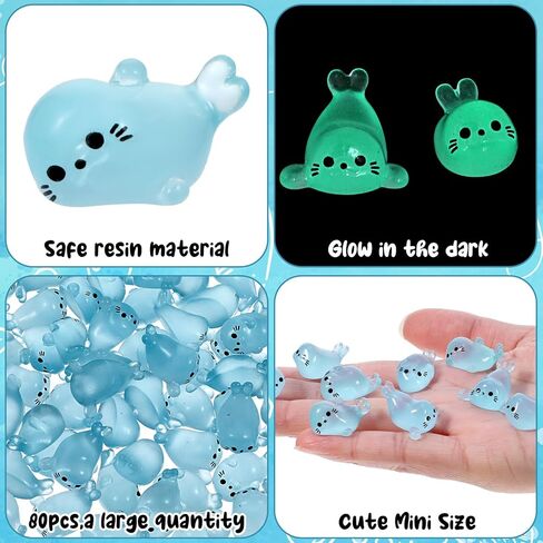 80pcs Glow in The Dark Mini Seal Figurines Seal Pup Mini Resins Animals Luminous Seals Figurines for Terrarium Decor Aquarium Potted Plants Desk Display DIY Crafts in Kuwait