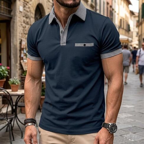 Mens Casual Polo Shirts Short Sleeve Button Golf Slim Fit T Shirt Summer Classic Stylish Tops in Saudi Arabia