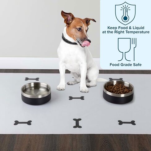 Set of 2 Stainless Steel Dog Bowls - 32oz/4 Cups Double Wall Insulated Food and Water Bowls for Dogs and Cats, Non Slip Metal Pet Dishes for Small-Medium Pets, Puppy Essentials by PETMAKER (Black) in Kuwait