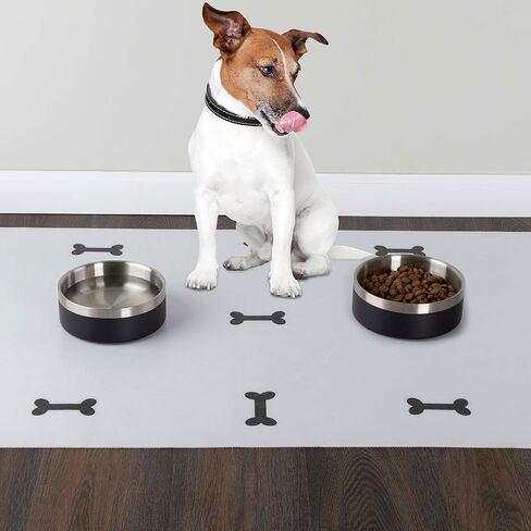 Set of 2 Stainless Steel Dog Bowls - 32oz/4 Cups Double Wall Insulated Food and Water Bowls for Dogs and Cats, Non Slip Metal Pet Dishes for Small-Medium Pets, Puppy Essentials by PETMAKER (Black) in Kuwait