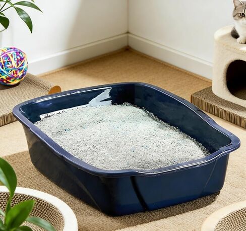 Plastics Cat Litter Pan Blue Large, Open Litter Box with Smooth Interior for Easy Cleaning, Rectangular, Blue, for Indoor Use in Kuwait
