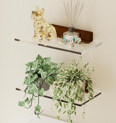 QsQueen Solid Wood Acrylic Floating Shelves: Ideal for wall storage, displaying plants, organizing nail polish and perfume. Perfect for bathrooms, bedrooms, and living rooms, enhancing room decor in Saudi Arabia